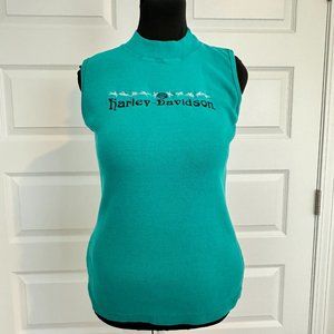 Harley Davidson Women's Embroidered Large Sleeveless Green Tank Top, Topeka KS